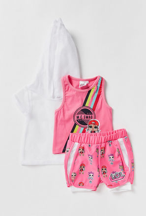 L.O.L Surprise! Doll Print Vest with Shorts and Hooded Mesh T-shirt