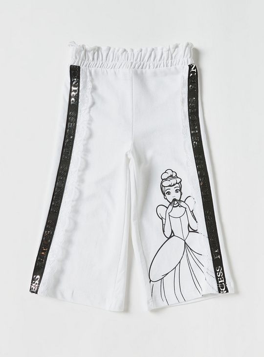 Cinderella Print Pants with Lace Detail and Elasticated Waistband