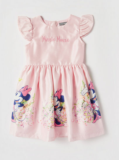 Minnie Mouse Print A-line Dress with Cap Sleeves