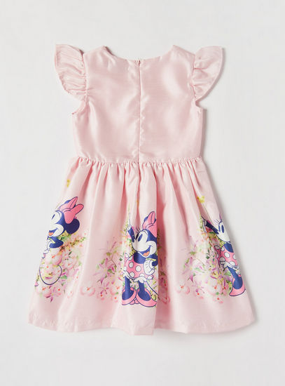 Minnie Mouse Print A-line Dress with Cap Sleeves