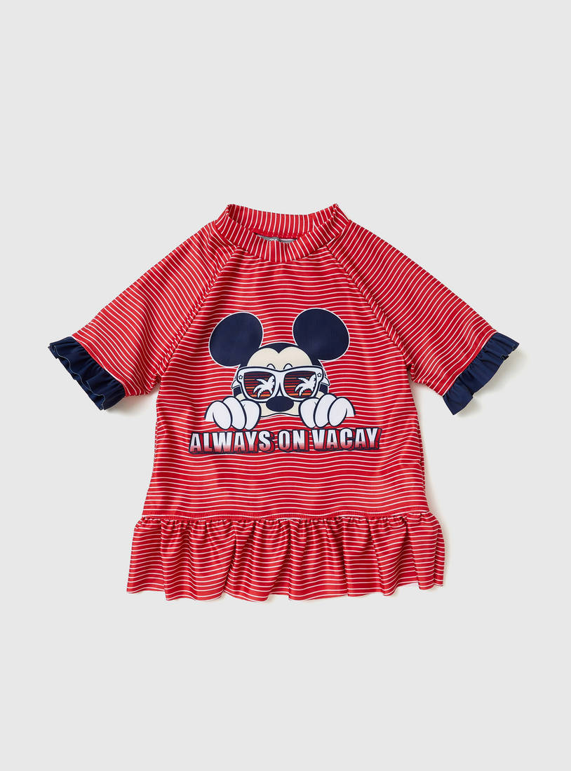 Mickey Mouse Print Striped 2-Piece Swimsuit Set-Swimwear-image-1
