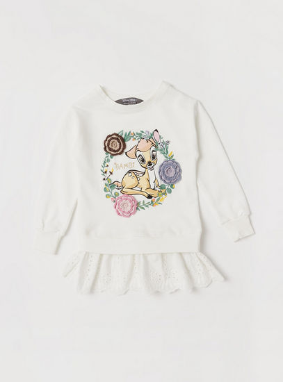 Bambi Print Sweatshirt with Round Neck and Long Sleeves
