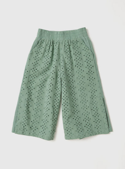 Schiffli Culottes with Elasticated Waistband and Pockets