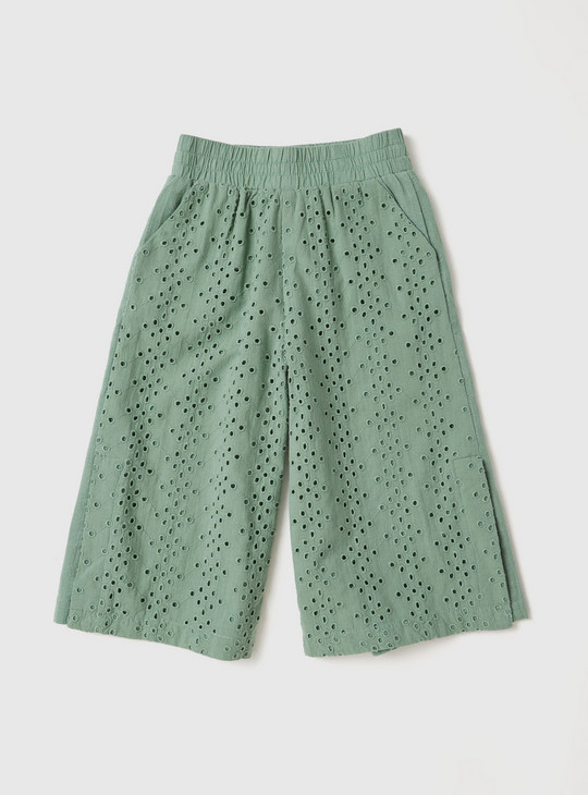 Schiffli Culottes with Elasticated Waistband and Pockets