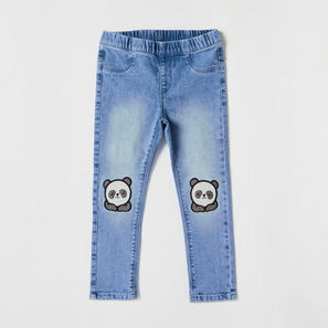 Panda Print Jeggings with Elasticised Waistband and Pockets