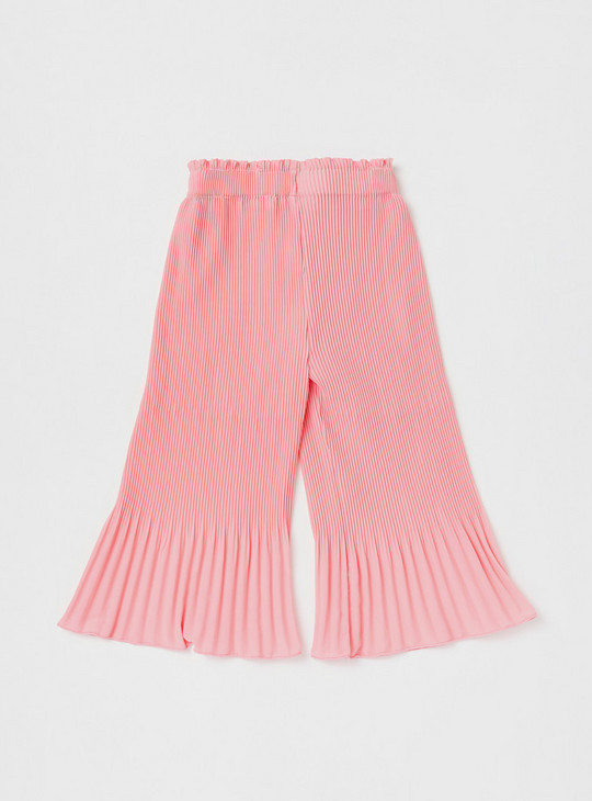 Textured Culottes with Elasticated Waistband and Bow Accent