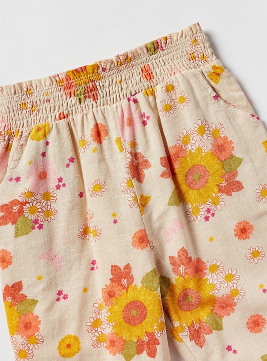 Floral Print Pants with Elasticated Waistband and Pockets