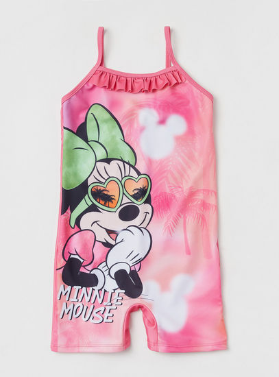 Minnie Mouse Print Swimsuit with Adjustable Strap and Ruffle Detail