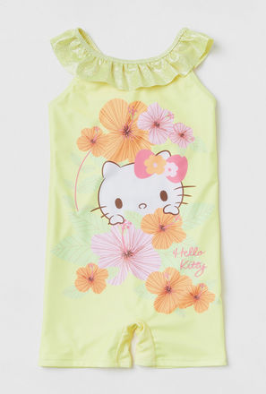 Hello Kitty Print Swimsuit with Ruffle Detail