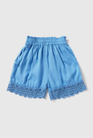 Solid Shorts with Crochet Trim and Elasticated Waistband