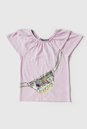 Printed Top with Round Neck and Short Sleeves