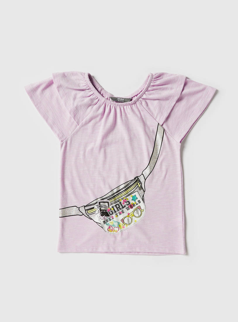 Printed Top with Round Neck and Short Sleeves-T-shirts-image-0