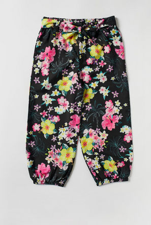 Floral Print Full Length Harem Pants with Belt
