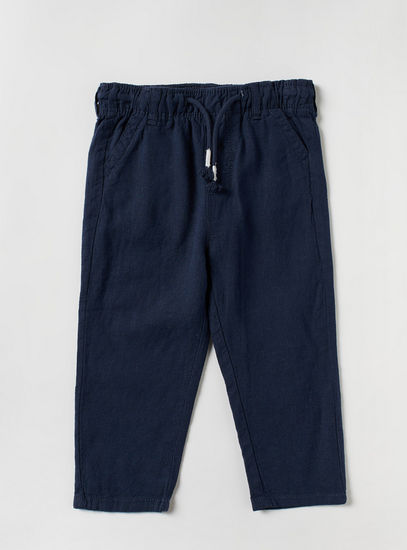Solid Mid-Rise Pants with Drawstring Closure and Pockets