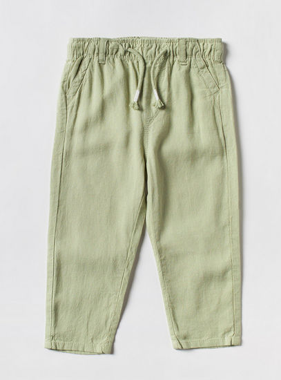 Solid Mid-Rise Pants with Drawstring Closure and Pockets-Trousers-image-0