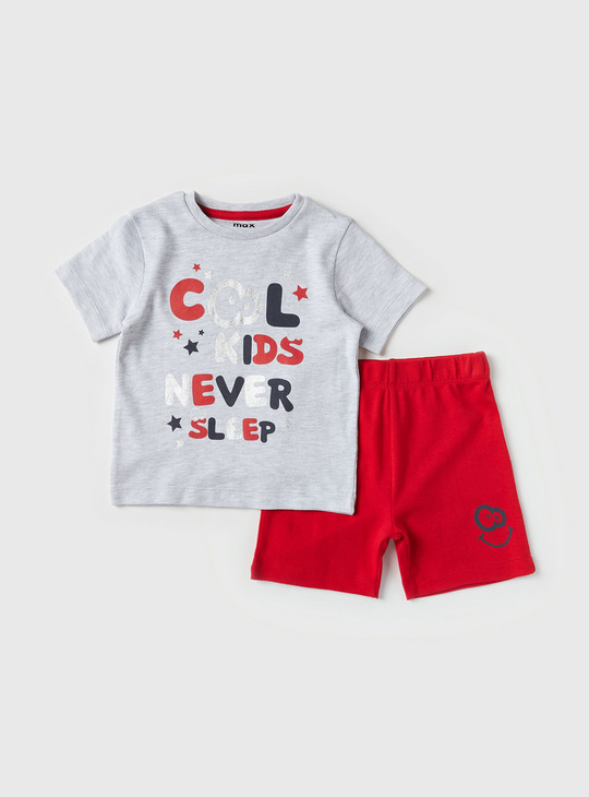 Printed Round Neck BCI Cotton T-shirt and Shorts Set