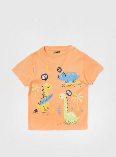 Dinosaur Print Round Neck T-shirt and Shorts Set