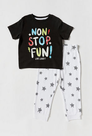 Printed Round Neck T-shirt and Pyjama Set