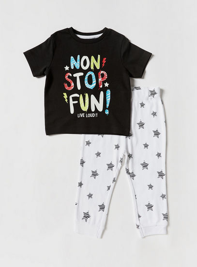 Printed Round Neck T-shirt and Pyjama Set-Pyjama Sets-image-0