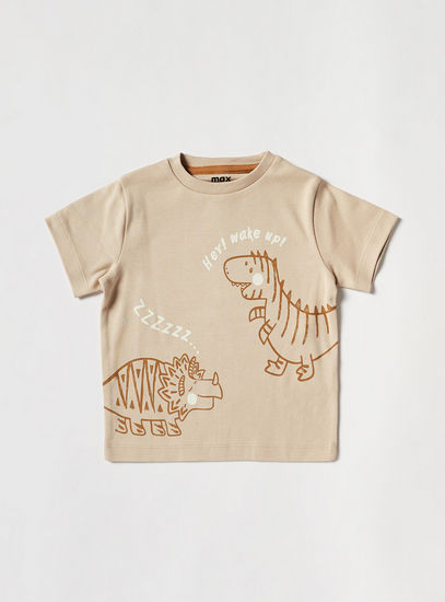 Dinosaur Print Short Sleeves T-shirt and Pyjama Set-Pyjama Sets-image-1