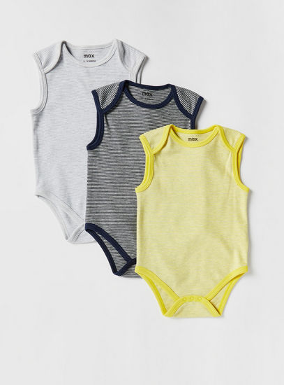 Set of 3 - Striped Sleeveless Bodysuit with Button Closure