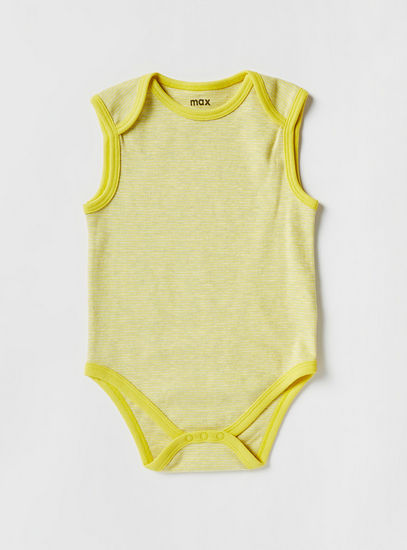 Set of 3 - Striped Sleeveless Bodysuit with Button Closure
