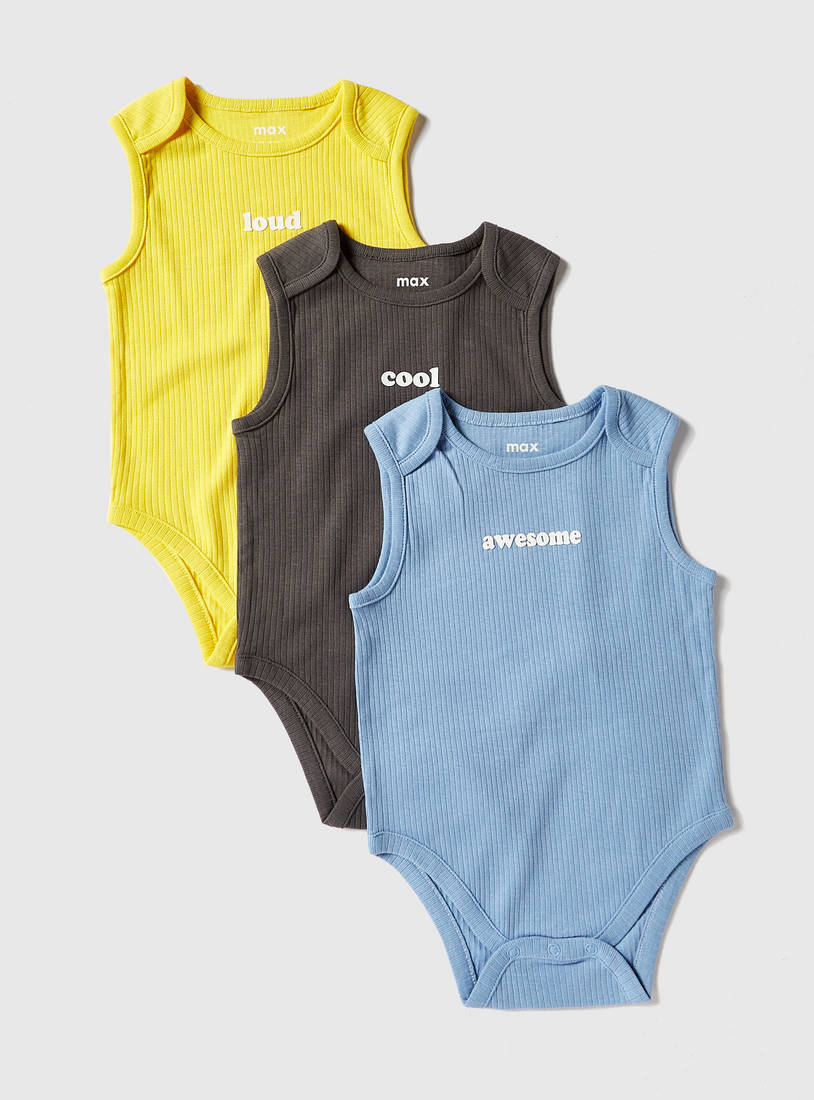 Set of 3 - Ribbed Sleeveless Bodysuit with Snap Button Closure-Sets & Outfits-image-0