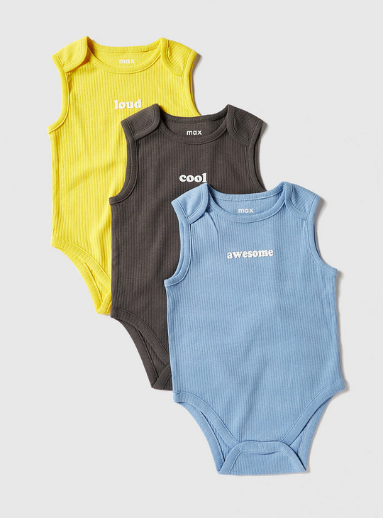 Set of 3 - Ribbed Sleeveless Bodysuit with Snap Button Closure