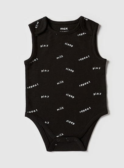 Set of 3 - Printed Sleeveless Bodysuit with Snap Button Closure