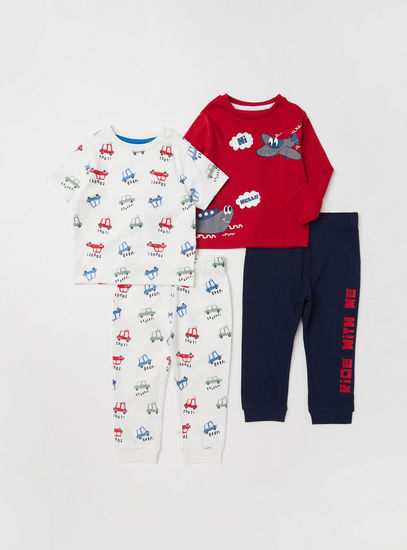 Set of 2 - Printed Round Neck T-shirt and Full-Length Pyjamas