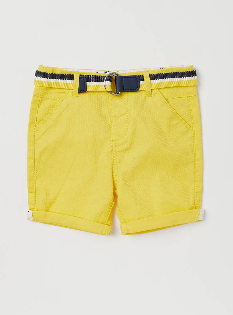 Textured Shorts with Belt and Pockets-Shorts-image-0