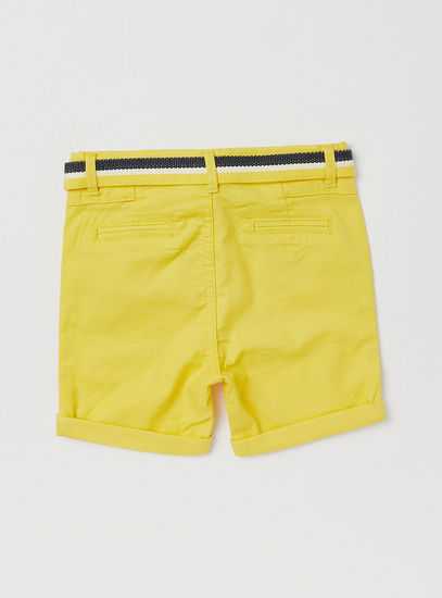 Textured Shorts with Belt and Pockets