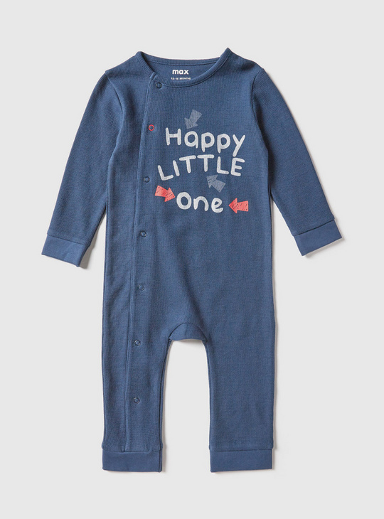 Printed Long Sleeves Sleepsuit with Snap Button Closure and Cap