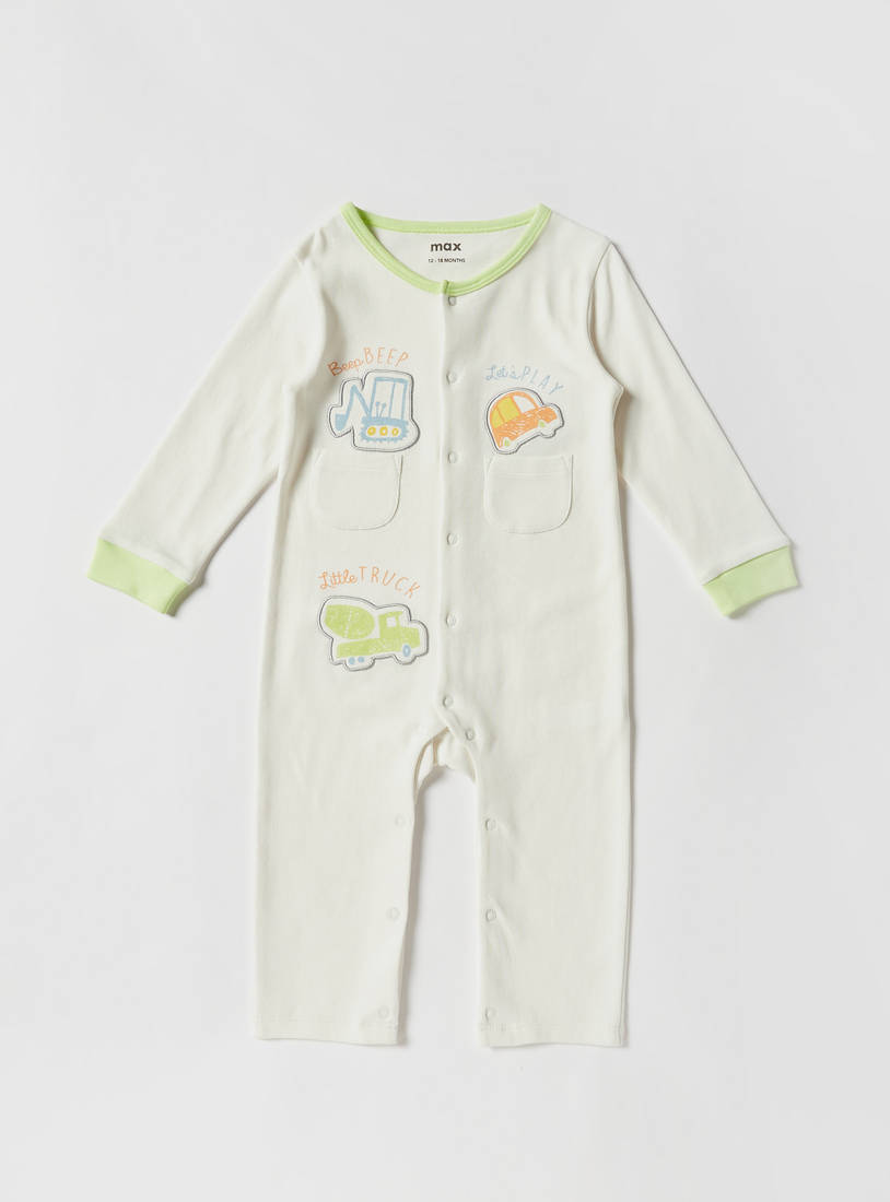 Printed Long Sleeves Sleepsuit with Button Closure-Sleepsuits-image-0