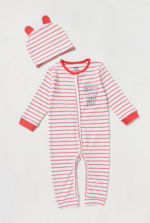 Striped Long Sleeve Sleepsuit with Cap