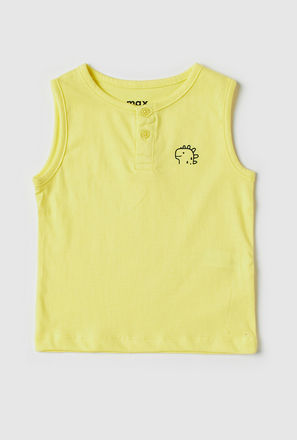 Solid Sleeveless T-shirt with Henley Neck