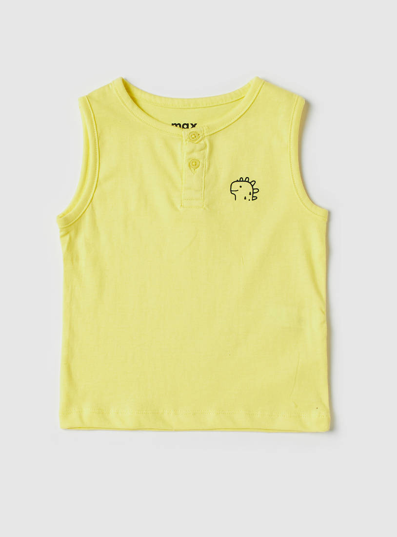 Solid Sleeveless T-shirt with Henley Neck-T-shirts-image-0