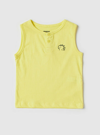 Solid Sleeveless T-shirt with Henley Neck