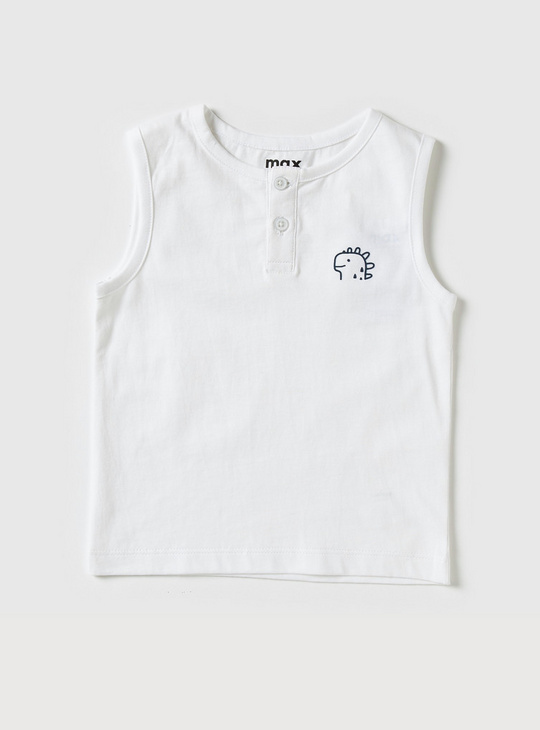 Dinosaur Print Sleeveless T-shirt with Button Closure