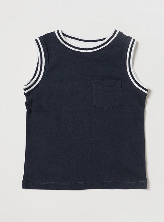 Solid Vest with Ribbed Trim and Round Neck
