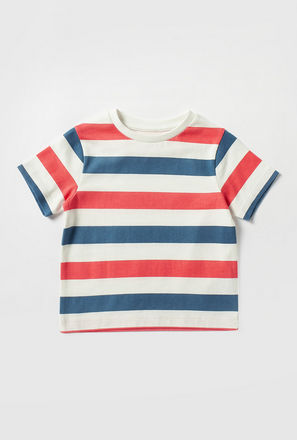 Striped Round Neck T-shirt with Short Sleeves