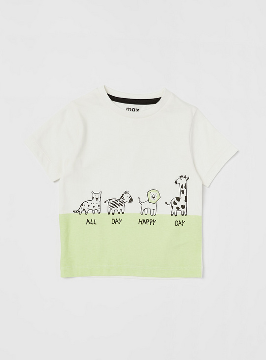 Printed Crew Neck T-shirt with Short Sleeves