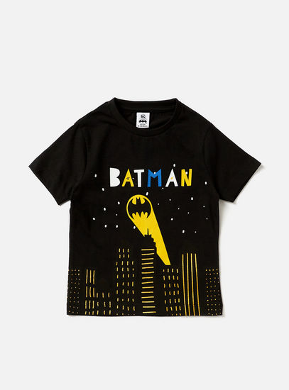Batman Print Round Neck T-shirt and Shorts Set