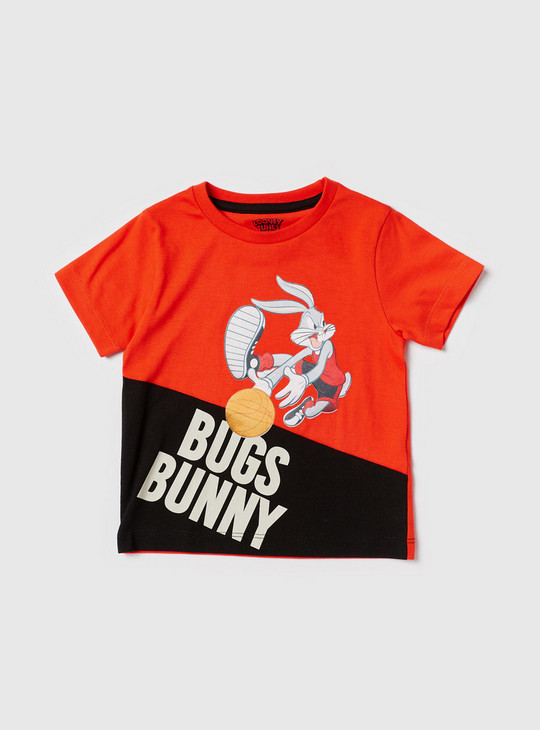 Bugs Bunny Print Round Neck T-shirt and Shorts Set