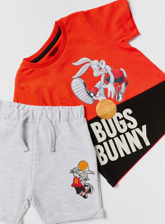 Bugs Bunny Print Round Neck T-shirt and Shorts Set