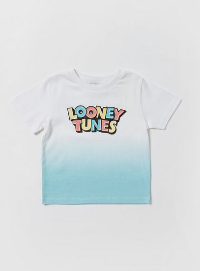 Looney Tunes Print Round Neck T-shirt and Shorts Set