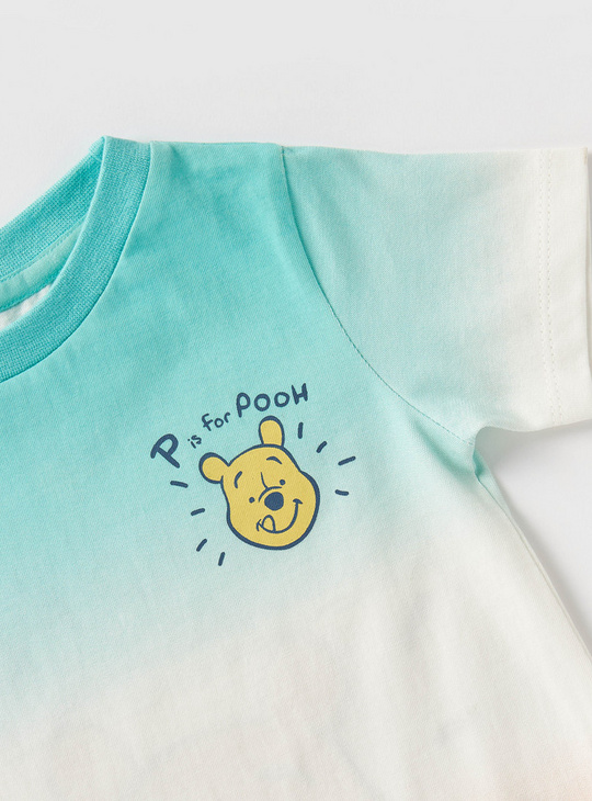 Winnie The Pooh Print T-shirt with Round Neck and Short Sleeves