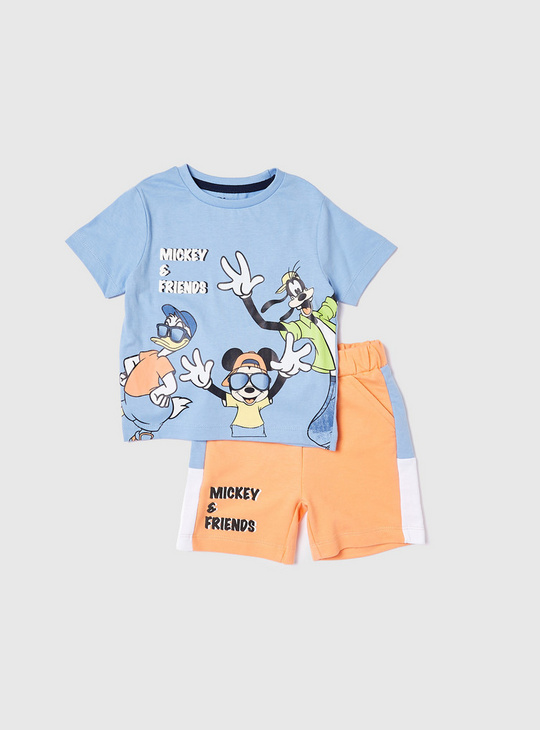 Mickey and Friends Print T-shirt and Mid-Rise Shorts Set
