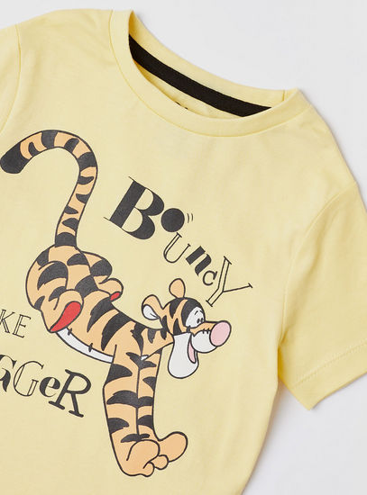 Tigger Print Round Neck T-shirt with Short Sleeves