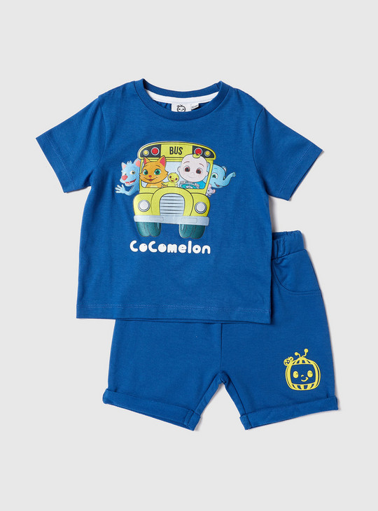 CocoMelon Print Round Neck T-shirt and Shorts Set